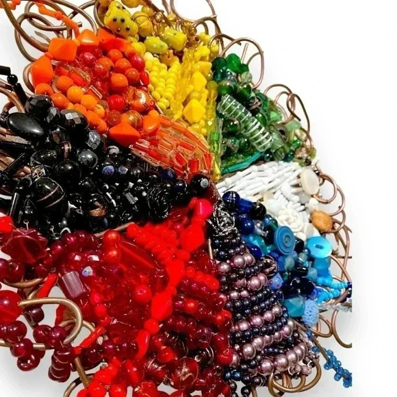 Hand Beaded Metalwork Artwork Glass Bead Rainbow Circle Hangable Mosaic - Picture 2 of 7
